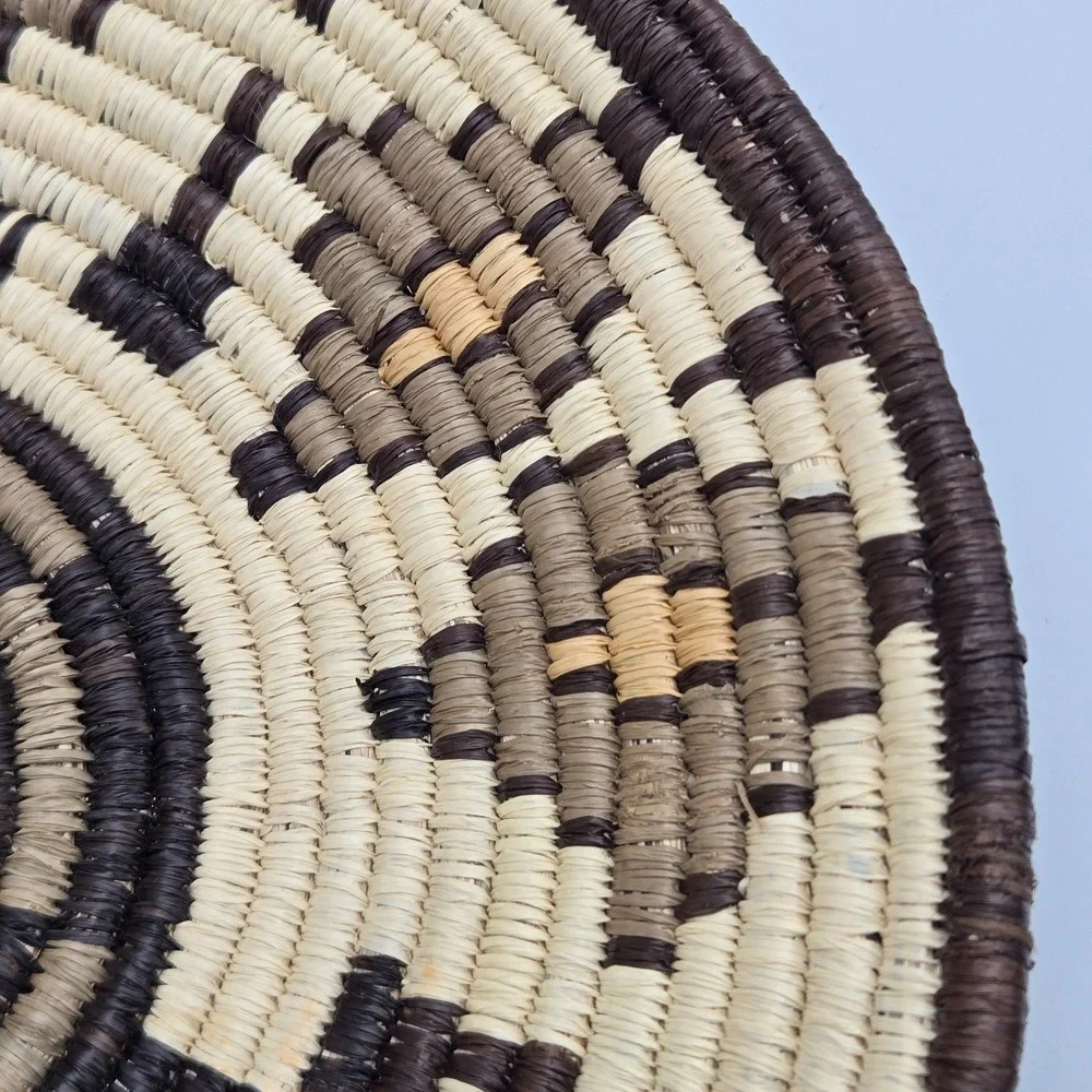 Handwoven Coiled Basket Bowl Geometric Turtle Brown‎ Cream Southwest Style 9.75
